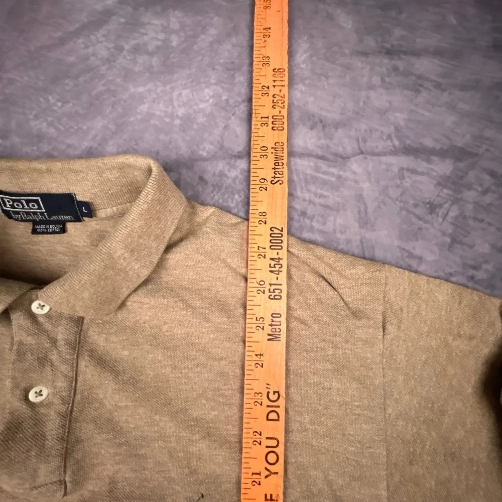 Polo Ralph Lauren Long‎ Sleeve Polo Shirt Mens L Tan Heather Pique Vintage Y2K